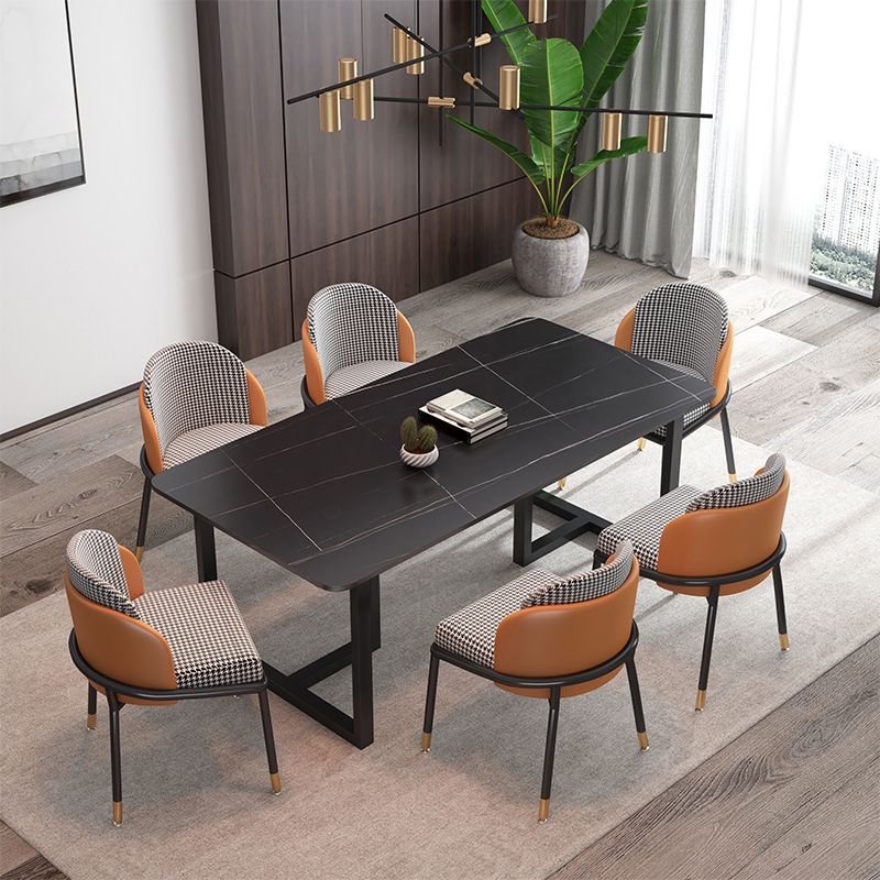 1/2/5/7 Pcs Dining Chairs Set Black Sintered Stone Dining Set with Double Pedestal Base