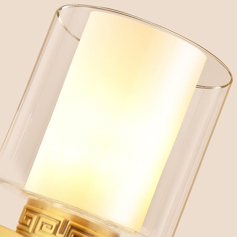 Messing Finish Drum Wall Mount Lampe Moderne Stil Doppelglas 1 Leichte Flur Wandleuchte