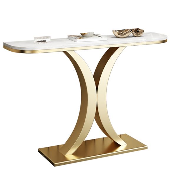 Marble Half Moon Console Table 31.5-inch Tall Accent Table with 1 Shelf