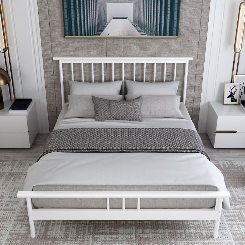 Glam Iron Slat Bed with Metal Legs and Rectangular Spindle Headboard