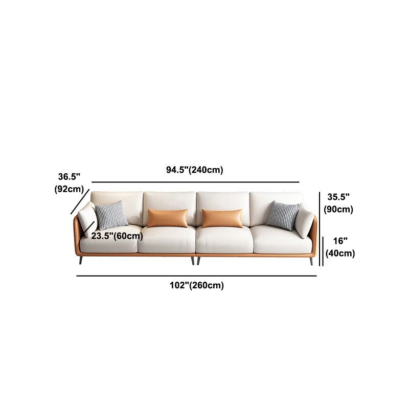 Faux Leather Stain Resistant Contemporary Standard Sofa in Orange and Beige