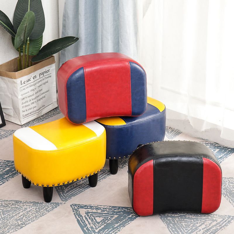 Nailhead Trim Ottoman Leather Special Shape Contrast Color Stain Resistant Ottoman