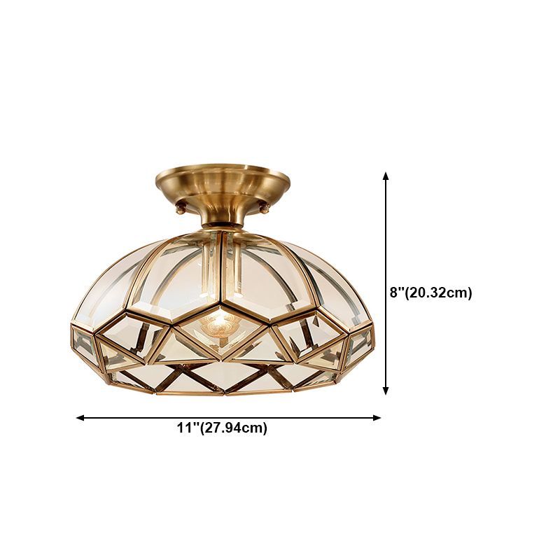 Shaded Aisle Semi Mount Lighting Vintage-Style Glass Brass Ceiling Mounted Light