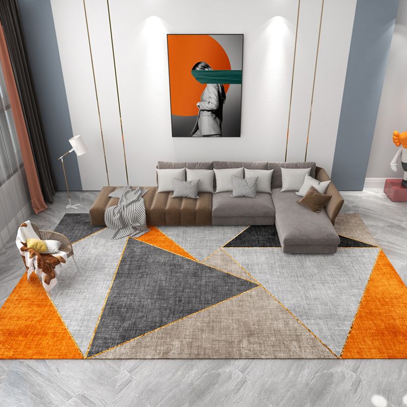 Orange Tone Modern Indoor Rug Polyester Splicing Print Carpet Easy Care Rug for Home Decoration