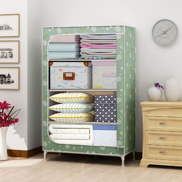 Steel Frame Non-Hanging Armoire Modern Style Wardrobe with 5 Shelves