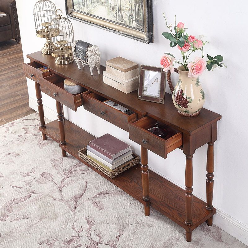 French Country Wood End Table Rectangle Console Sofa Table for Hall