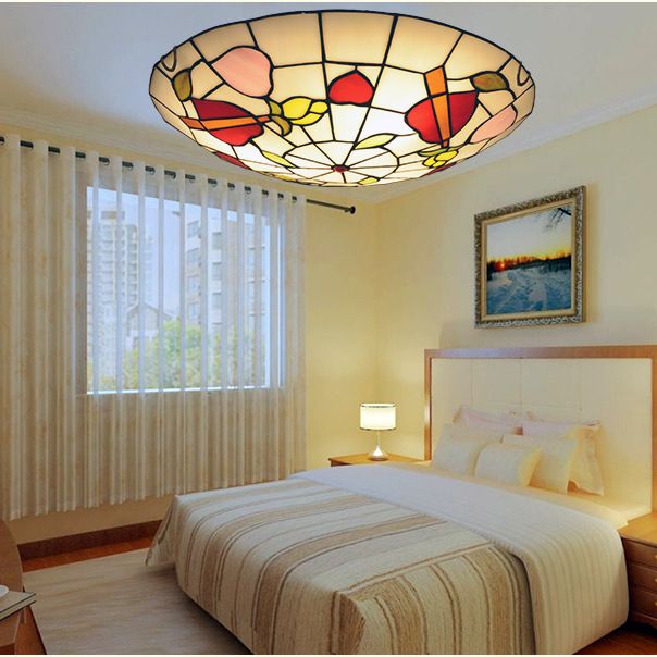 Dome Flush Mount Light 2/3/4 Lights Stained Glass Tiffany-Style Flush Mount Spotlight