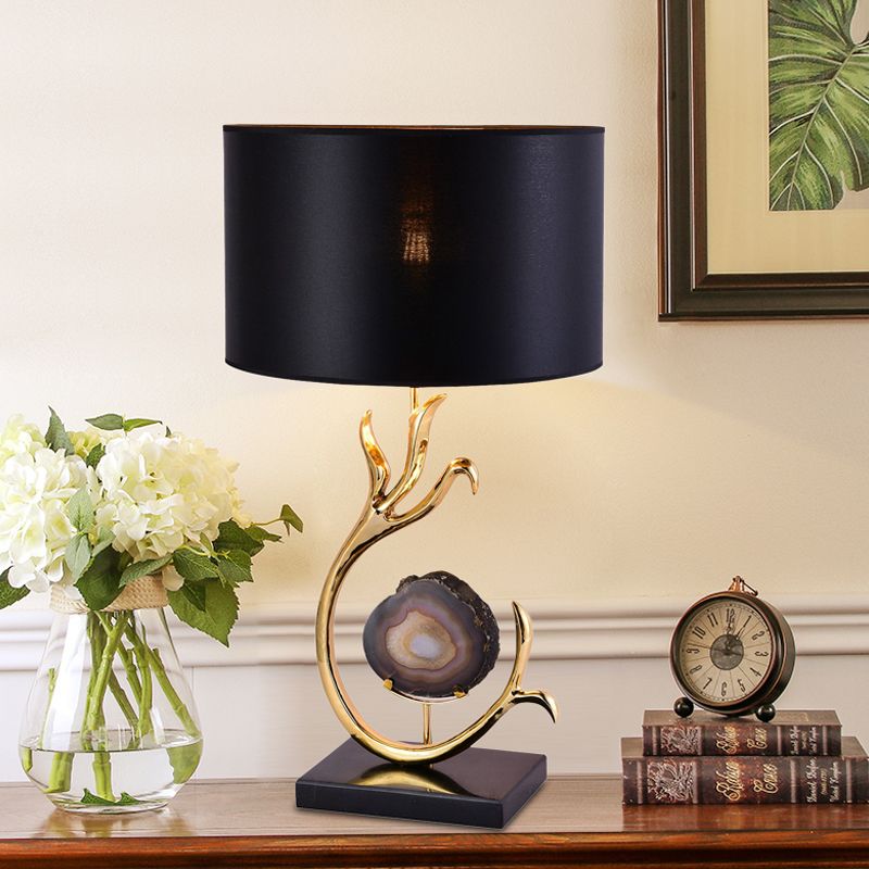 Branch Metal Desk Light Modernism 1 Bulb Gold Agate Table Lamp with Black Fabric Shade