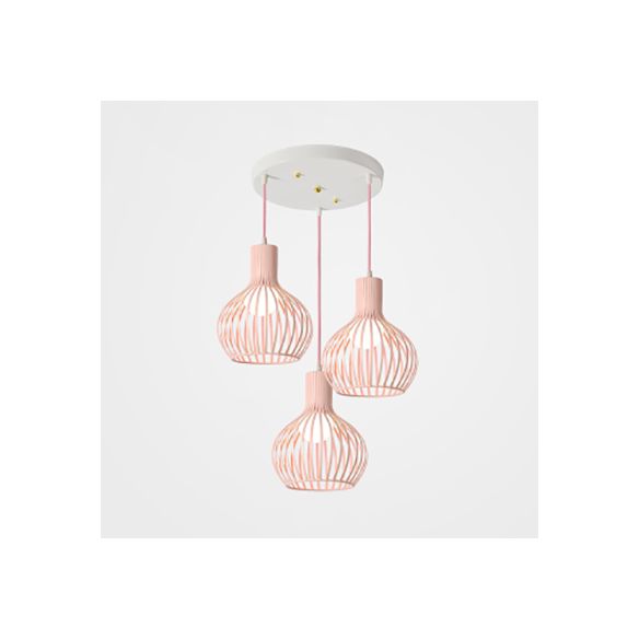 3 bulbos iluminación de techo con tono de cúpula de cúpula comedor industrial de metal luz colgante en gris/rosa