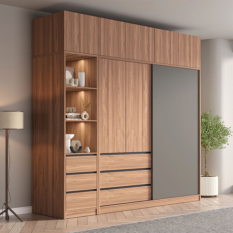 Contemporary Wardrobe Cabinet with Drawer Brown Wardrobe Closet