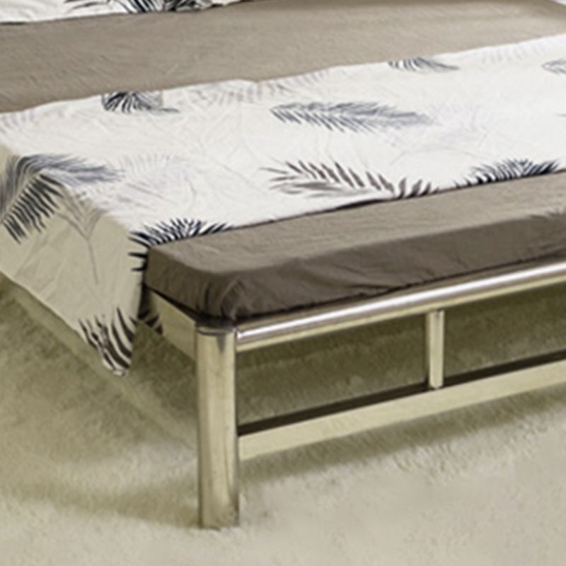 Silver Modern Steel Bed Rectangular Minimalist Bed with Metal Legs