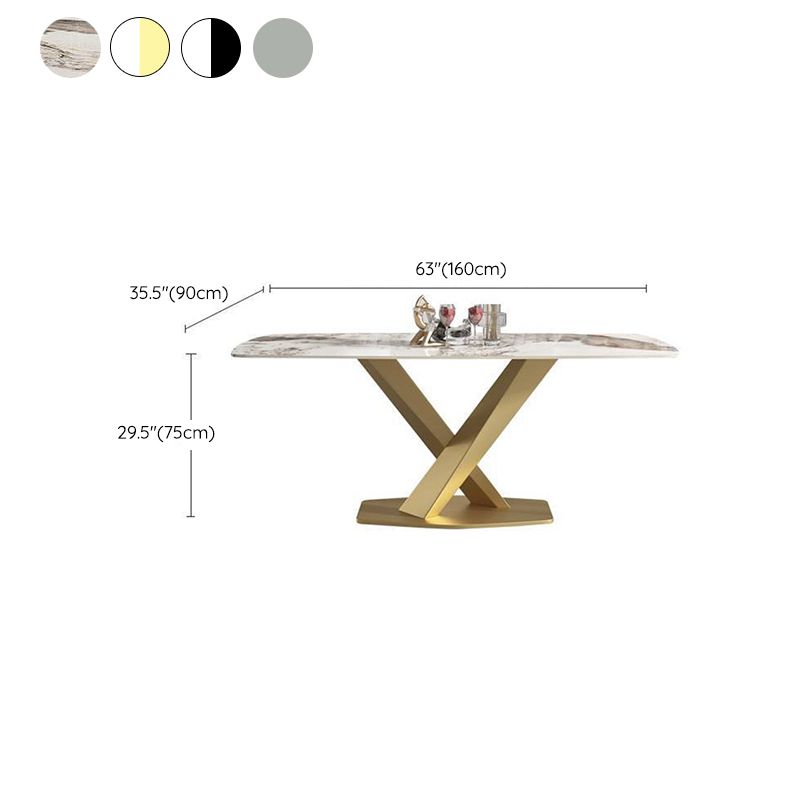 Glam Rectangle Dining Table Sintered Stone Table with Metal Leg for Home