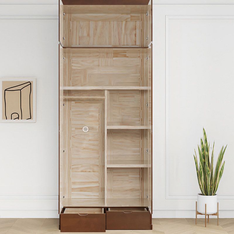 Contemporary Style Wardrobe Armoire Solid Wood Wardrobe Closet with Doors and Drawers