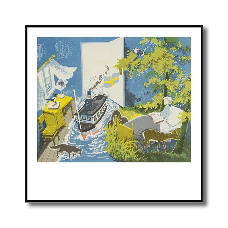 Kids Fantasy Wall Art Blue Flooded Bedroom Drawing Print Canvas for House Interior