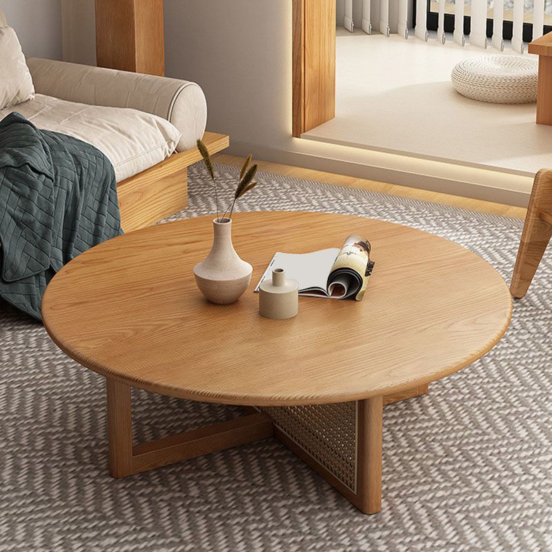 Round Solid Wood Coffee Table Cross Legs Coffee Cocktail Table