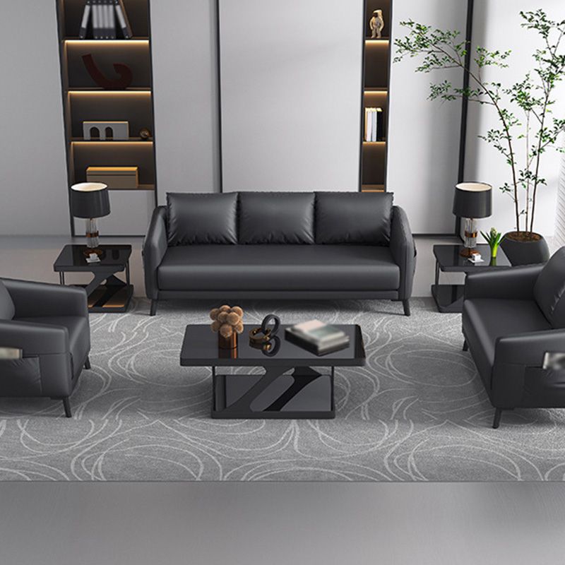 Zeitgenössischer Standardtuxedo Arm Loveat Leder Loveseat mit Kissen