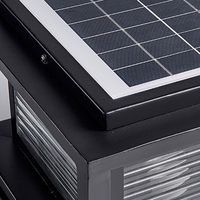 Metal Square Shape Outdoor Light Modern Style 1-Light Solar Pillar Lights in Black