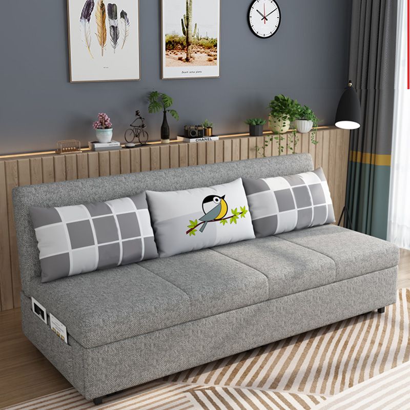 Contemporary Pillow Back Sleeper Sofa Storage Futon Grey Fabric Sofa Bed
