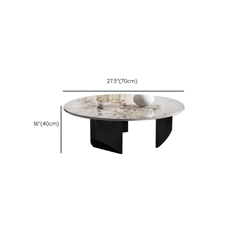 Contemporary Round Coffee or End Table Iron and Stone Coffee Table in Black and White