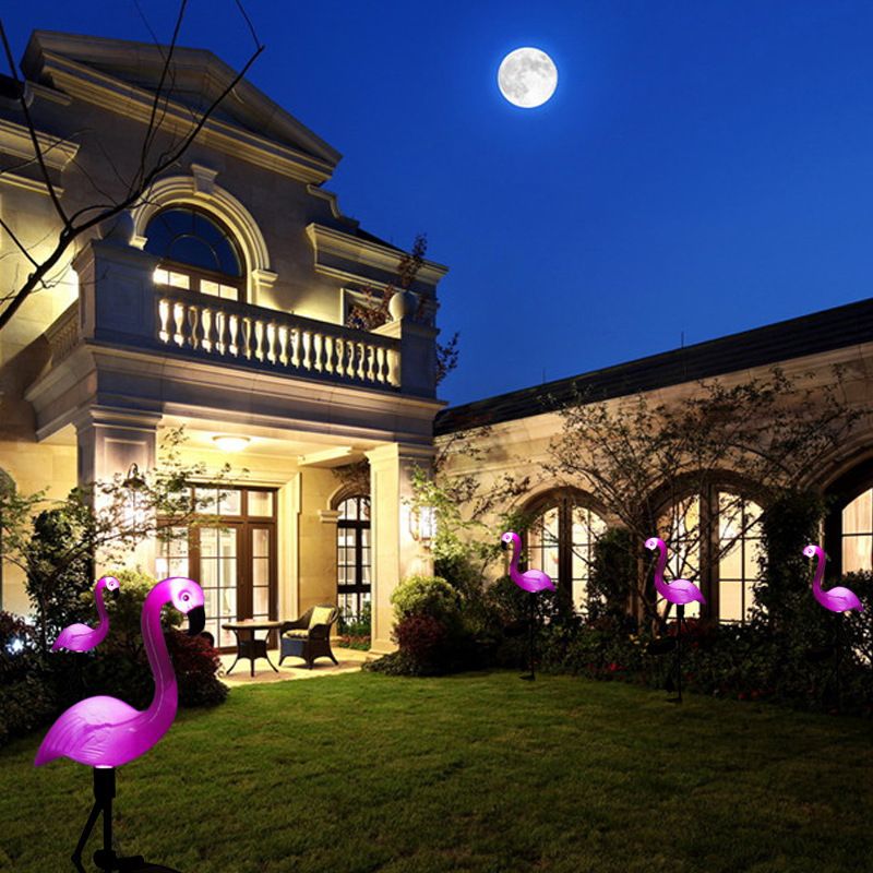Flamingo Shaped Solar Ground Light Art Decor Plastic Backyard LED Stake Lighting in Pink
