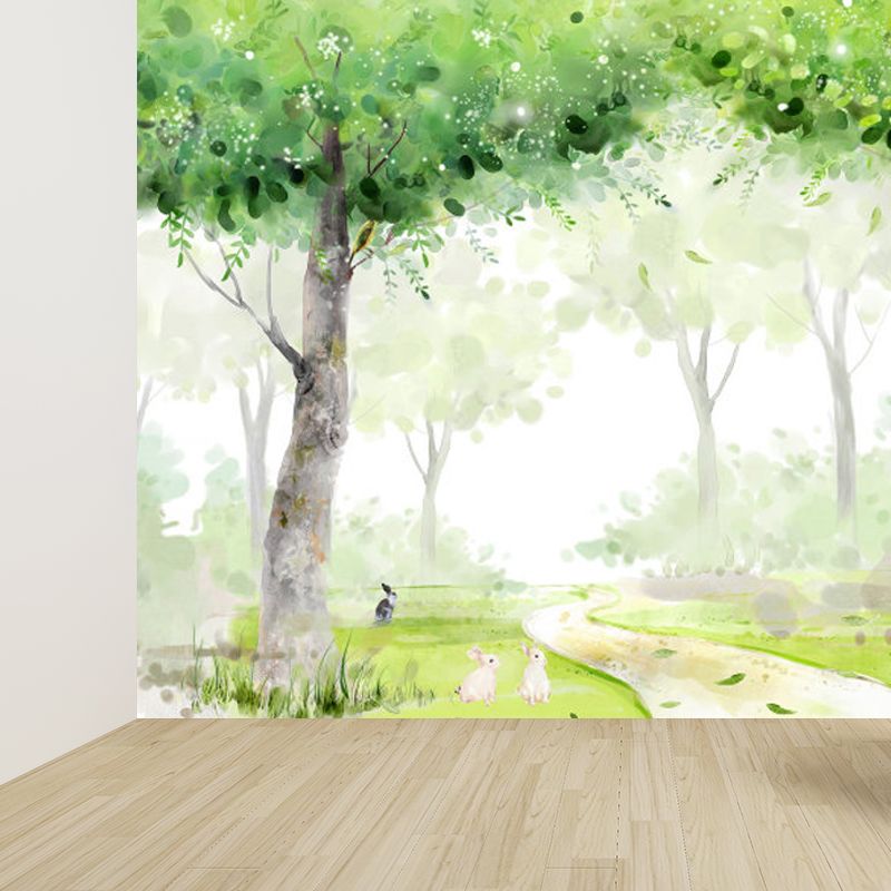 Green Forest Path Mural Wallpaper Moisture Resistant Modern Child Bedroom Wall Covering