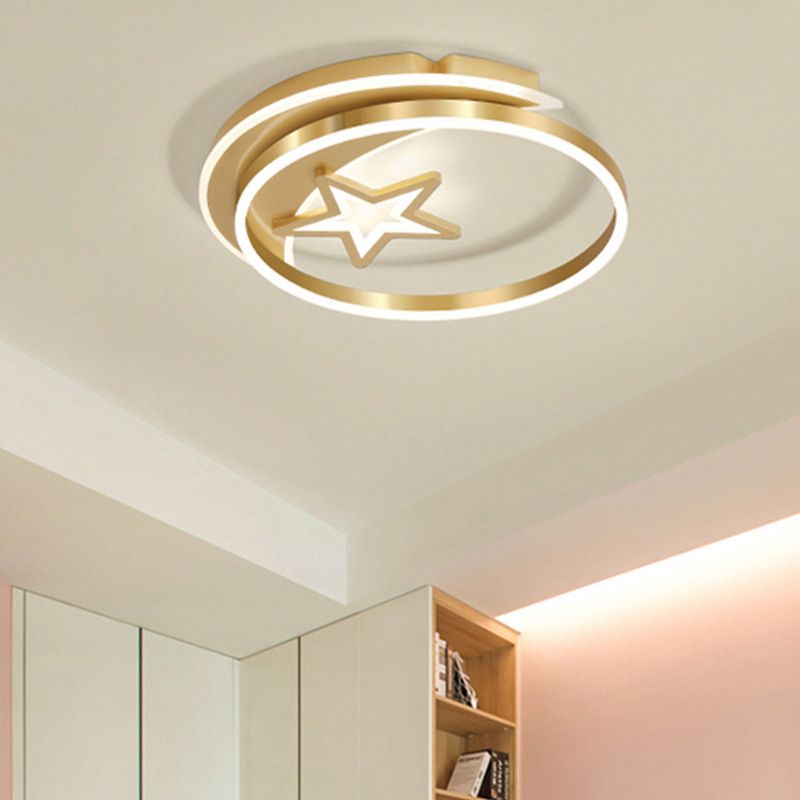 Moon And Star Flush Mount Ceiling Light Contemporary Acrylic Ceiling Mount Light Fixture for Children Bedroom