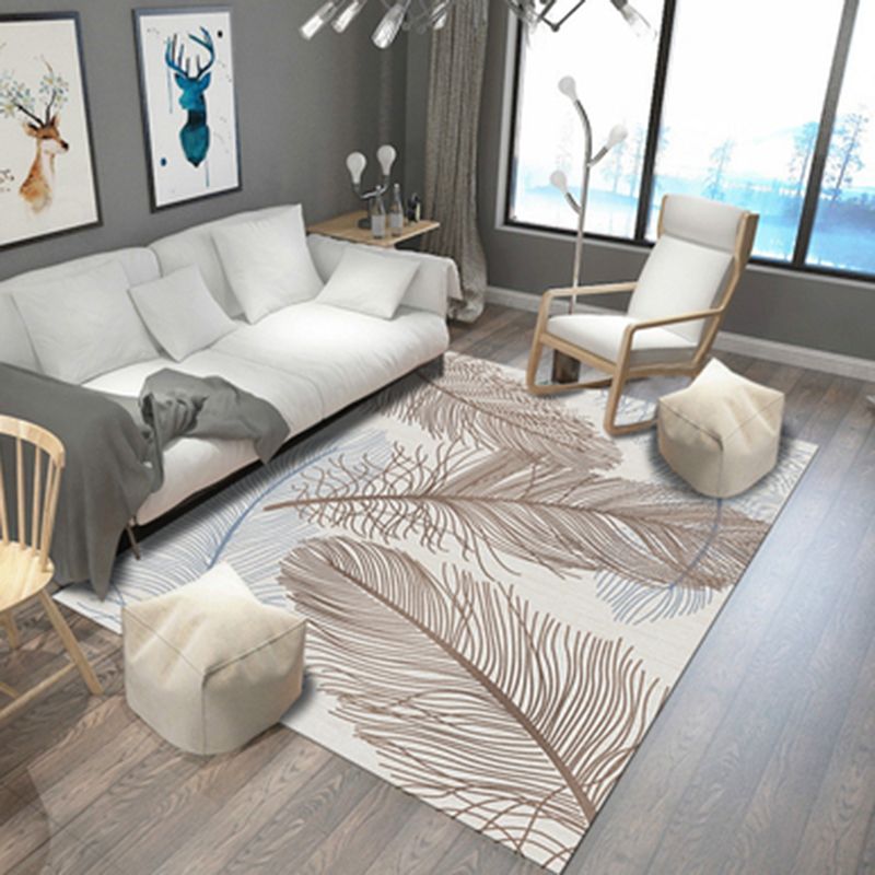 Multicolor Modern Area Carpet Polyester Feather Pattern Indoor Rug Washable Carpet for Living Room