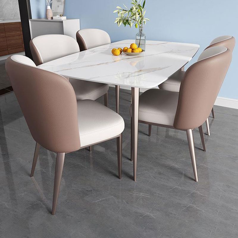 Contemporary Style 1/2/5/7 Pieces Dining Chairs Set Stone Rectangle Furniture in White