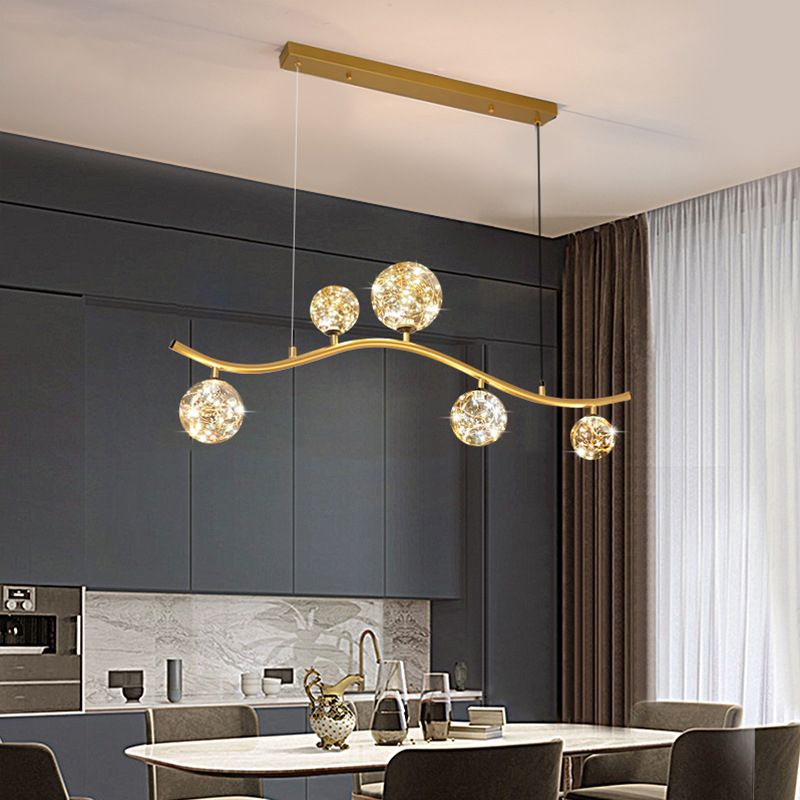 Globe Island Light Fixture Modern Pendant Lighting Metal 5 Light Island Lights