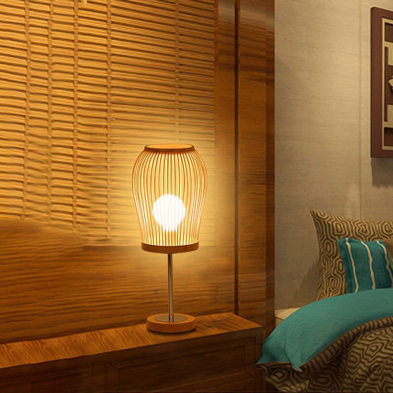 Lanterna da lavoro Illuminazione in bambù cinese 1 lampadina Beige Piccola lampada da scrivania per soggiorno