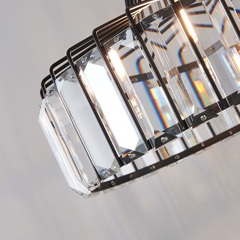 Contemporary Style Drum Crystal Hanging Lamp 1-Light Simplicity Bedside Mini Lighting Pendant