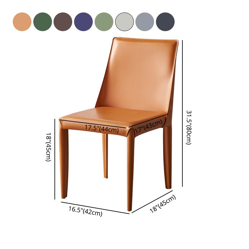Silla de comedor de cuero moderna, silla sin brazos de metal para uso doméstico (juego de 2)