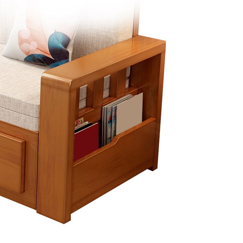 Removable Cushions Scandinavian Solid Wood Futon Sleeper Sofa Bed