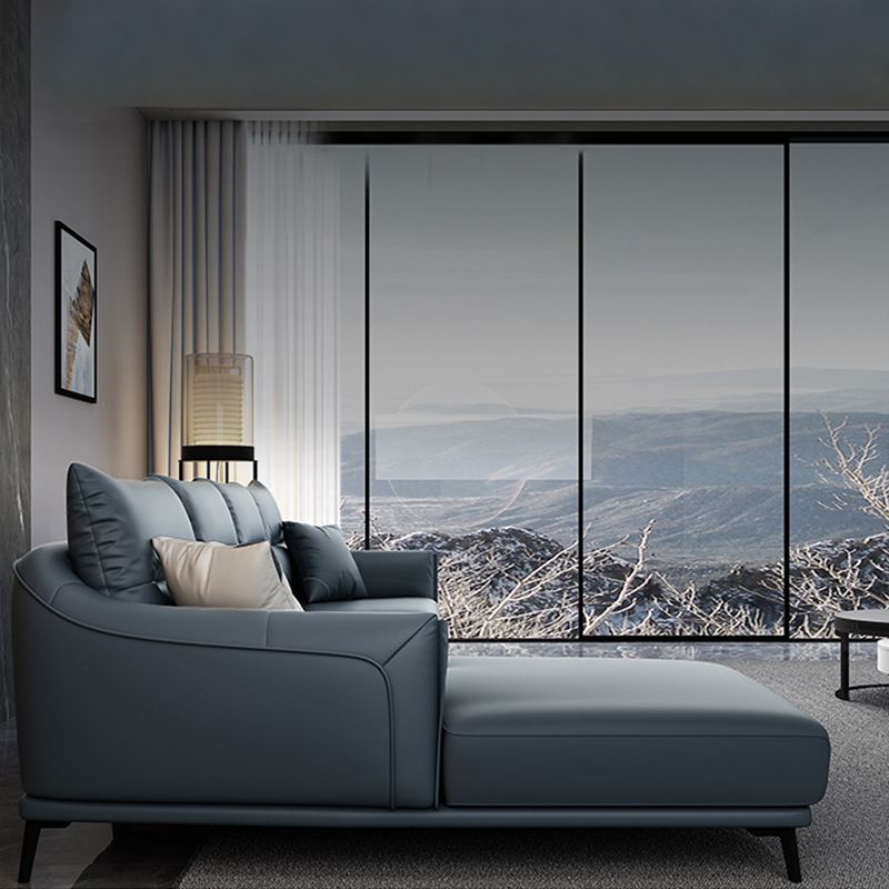 Blue Pillow Back Sectional Genuine Leather L-shape 3/4-Seat Sectional