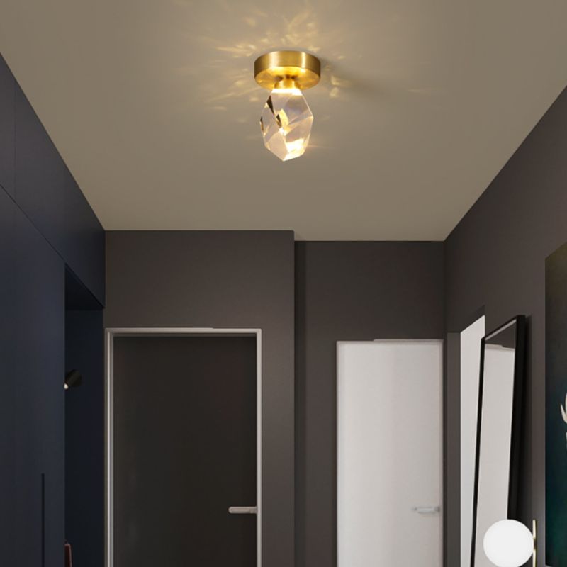 Geometric Shape Crystal Flush Light Modern 1 Light Flush Mount Ceiling Lights in Brass