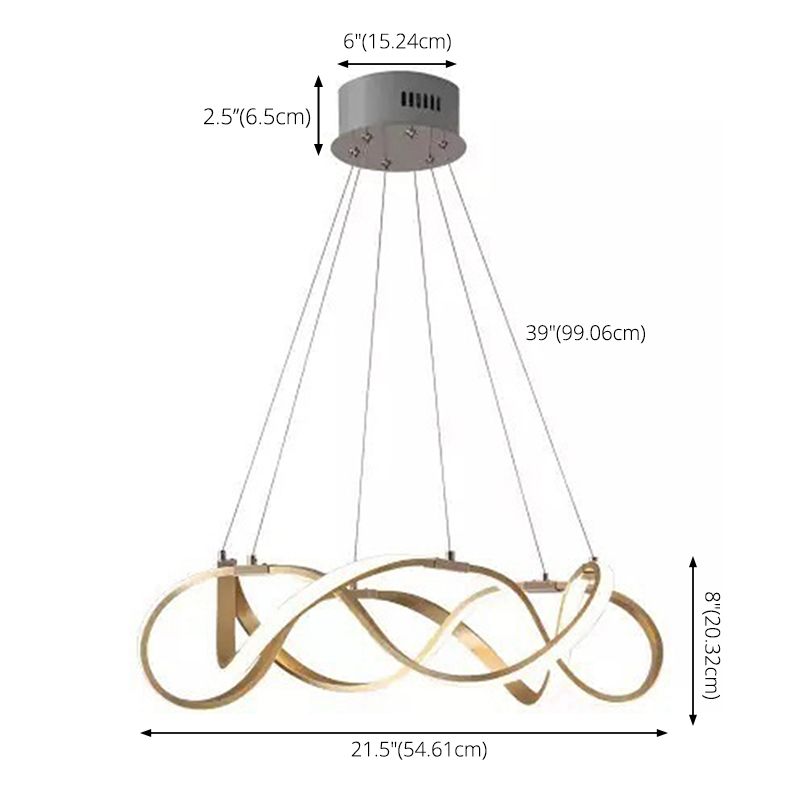 Metal Twisting Pendant Lighting Fixture Simplicity LED Gold Chandelier Lamp for Dinning Room