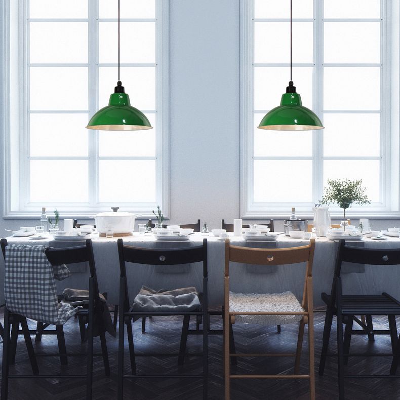 Industriële retro ronde hanglamp 1-hoofd metalen ophanging licht in zwartachtig groen