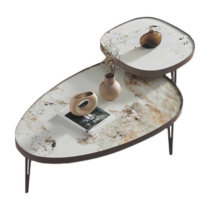 Contemporary Geometric Cocktail Table Stone 3 Legs Bunching Tables