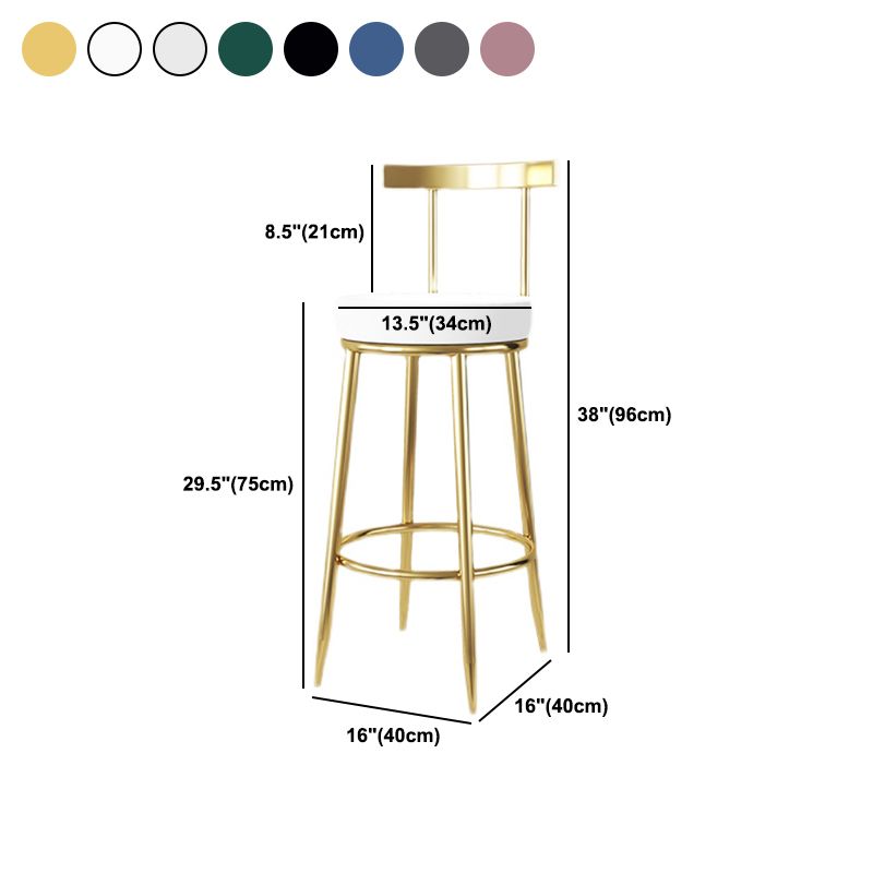 Fabric Round Seat Bar Stools Low Back Gold Iron Base Barstool for Home