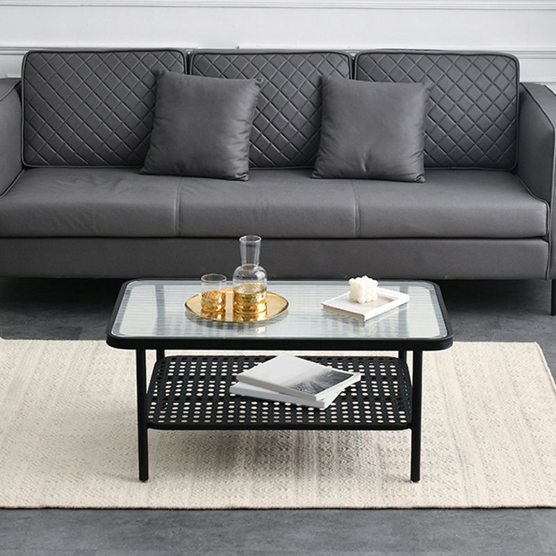 Four Legs Glass Coffee Table Shelf Included Geometric Single Cocktail Table