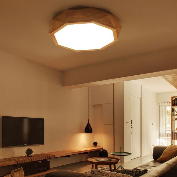 Holz Geometrische LED Deckenleuchte In Moderner Einfachheit Acryl Indoor Flush Mount in Log-Farbe
