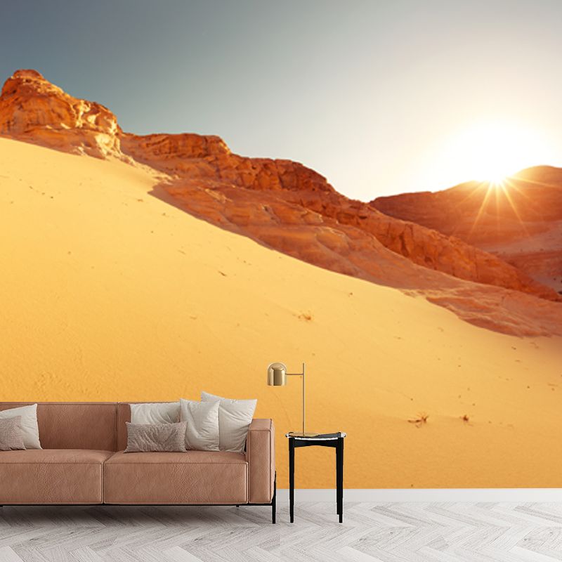 Yellow Desert View Mural Sun Behind Backlit Mountain Modern Waterproof Wall Covering