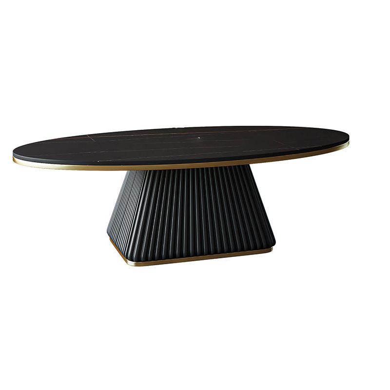 Glam Metal and Slate Cocktail Table Pedestal Coffee Table for Living Room