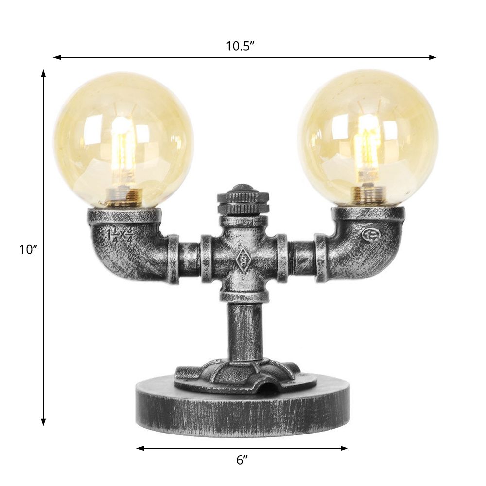 Lampada da scrivania industriale con paralume rotondo Illuminazione da lavoro in vetro trasparente/ambrato a 2/3 lampadine in argento antico/bronzo con base