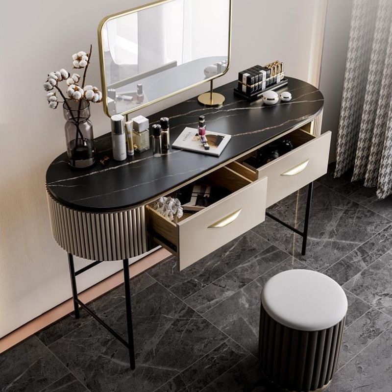 Vanity Set with 2 Storage Drawers 17.71" Wide Dresser with Mirror and Padded Stool