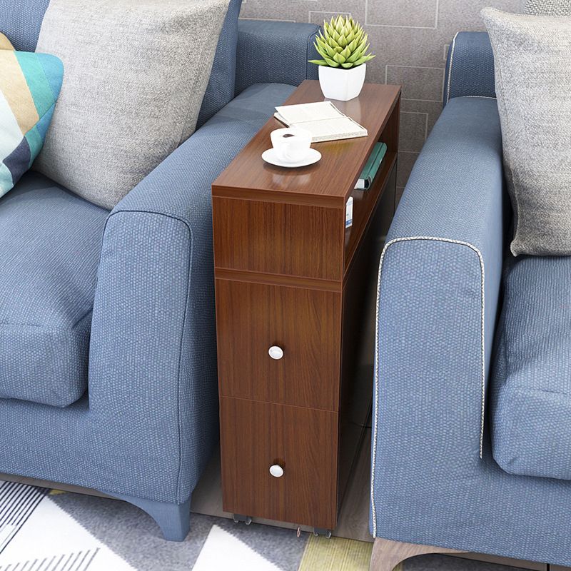 Wood 23.6-inch W Nordic Side Table 1-shelf 2-Drawer End Table with Casters