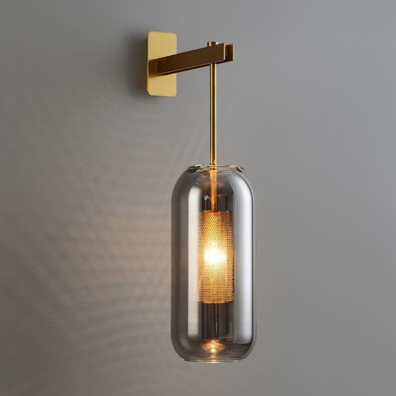 Modern Style Cylinder Wall Sconces Glass 1 Light Wall Mount Light Fixture