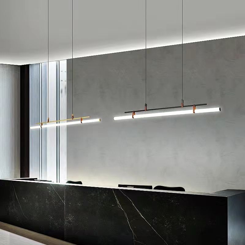 Modern Metal Island Lights Linear 1-Light Restaurant LED Hanging Lamp with Acrylic Shade