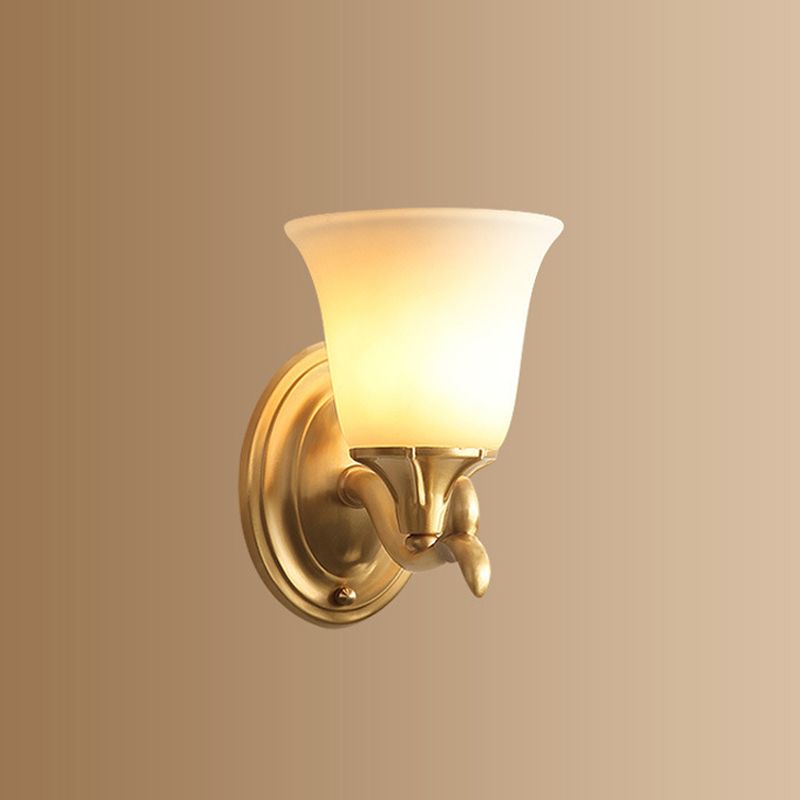 Bell Shaped Living Room Wall Lighting Retro Frosted Glass Gold Wall Mounted Light