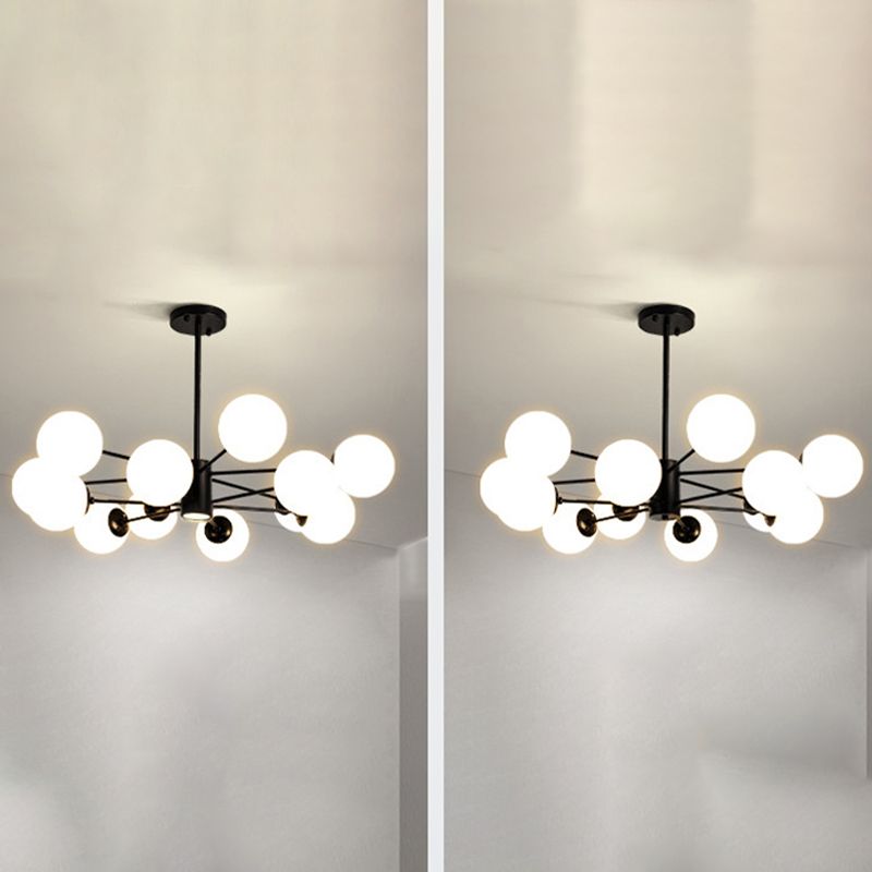 Nordic Globe Chandelier Black Multi Light Hanging Light with White Glass for Bedroom